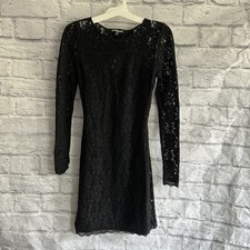 PREOWNED EXPRESS OPEN BACK BLACK LACE LONG SLEEVE DRESS WOMENS XS