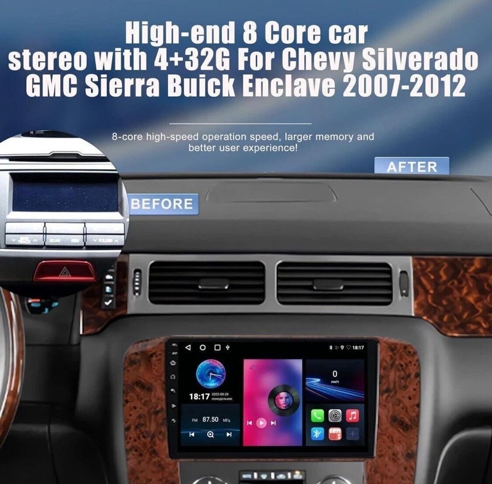 8 Core 4+32G Android 12 CarPlay Touch Backup Cam GPS - Silverado Sierra Enclave - Image 4 of 4