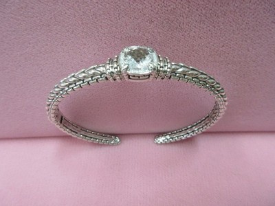7'' Jai JOHN HARDY 925 Sterling White Topaz Diamond Hinged Cuff Bangle  26.54 G