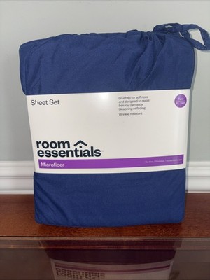 NEW~ROOM ESSENTIALS  Microfiber TWIN XL Sheet Set NAVY BLUE 3-Pc Set In Bag