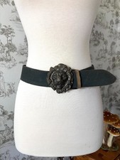 Rare Vintage 70s Silver Lion Belt: Dark Silver Buckle, Boho Style