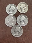 Lot of 5 Silver Washington Quarters – 1944, 1946, 1950-D, 1951-D – 90% Silver