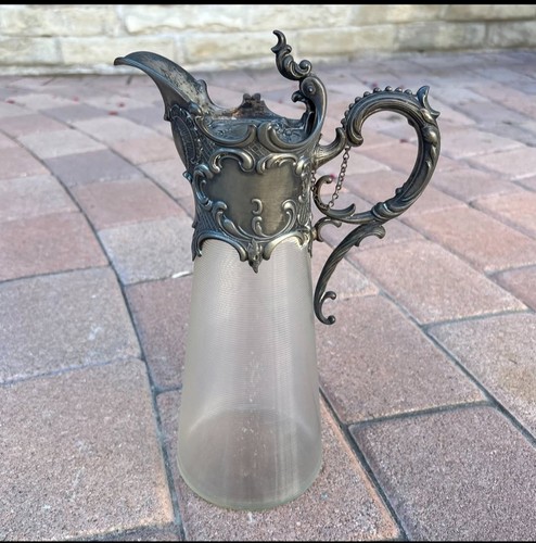 Ornate Antique Victorian Threaded Glass & Silver Plating Carafe/Pitcher/Ewer - Picture 4 of 18