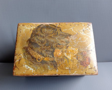 Antique Mauchline Ware Money Box Black Labrador Dog Basket Roses