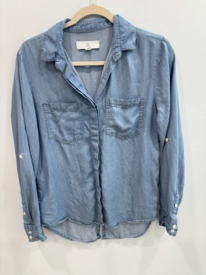 Thread & Supply 100% Tencel Chambray Shirt S Button Up Soft Denim Blue Top Slit
