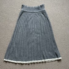 Worthington Vintage Gray Knit Pleated Skirt with White Trim Size Large