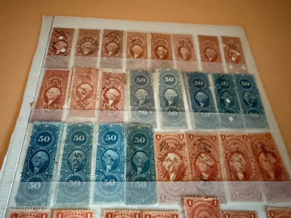 Lot of 66 US Inter. Revenue 1868-71 25c, 50c, 1, 1.50, 2 Dollars Used Stamps. - Image 3 of 4