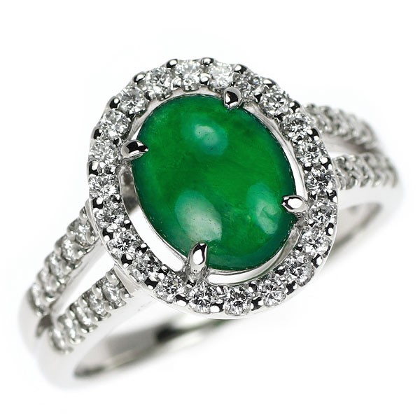 Pt900 Jade/Jade Diamond Ring 1.66ct D0.37ct - Auth free shipping from Japan- Aut