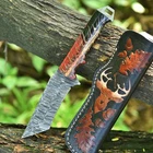 Damascus Steel Hunting Handmade Knife Custom Resin Handle with Engraved Sheath
