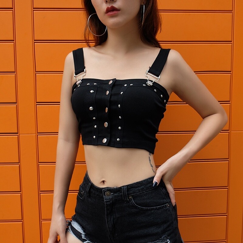 Women Crop Tops Vest Tank Sleeveless Shirt Top Strap Sexy Punk Slim Camisole New-image