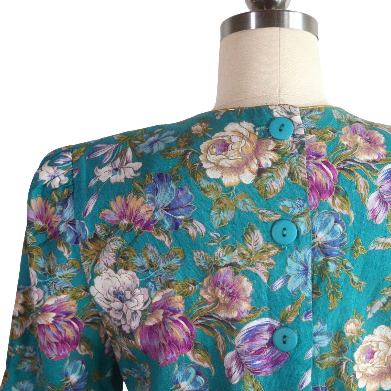 vintage 80s garden party floral dress S full skirt romantic tea cottage midi vtg