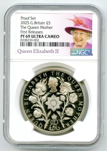 2025 5£ GREAT BRITAIN PROOF NGC PF69 UCAM THE QUEEN MOTHER FIRST RELEASES