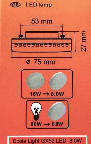 Confezione da 10 lampadine per tablet LED ECOLA 8W GX53 £3,20 BIANCO FRESCO 6000K - Foto 4 di 6