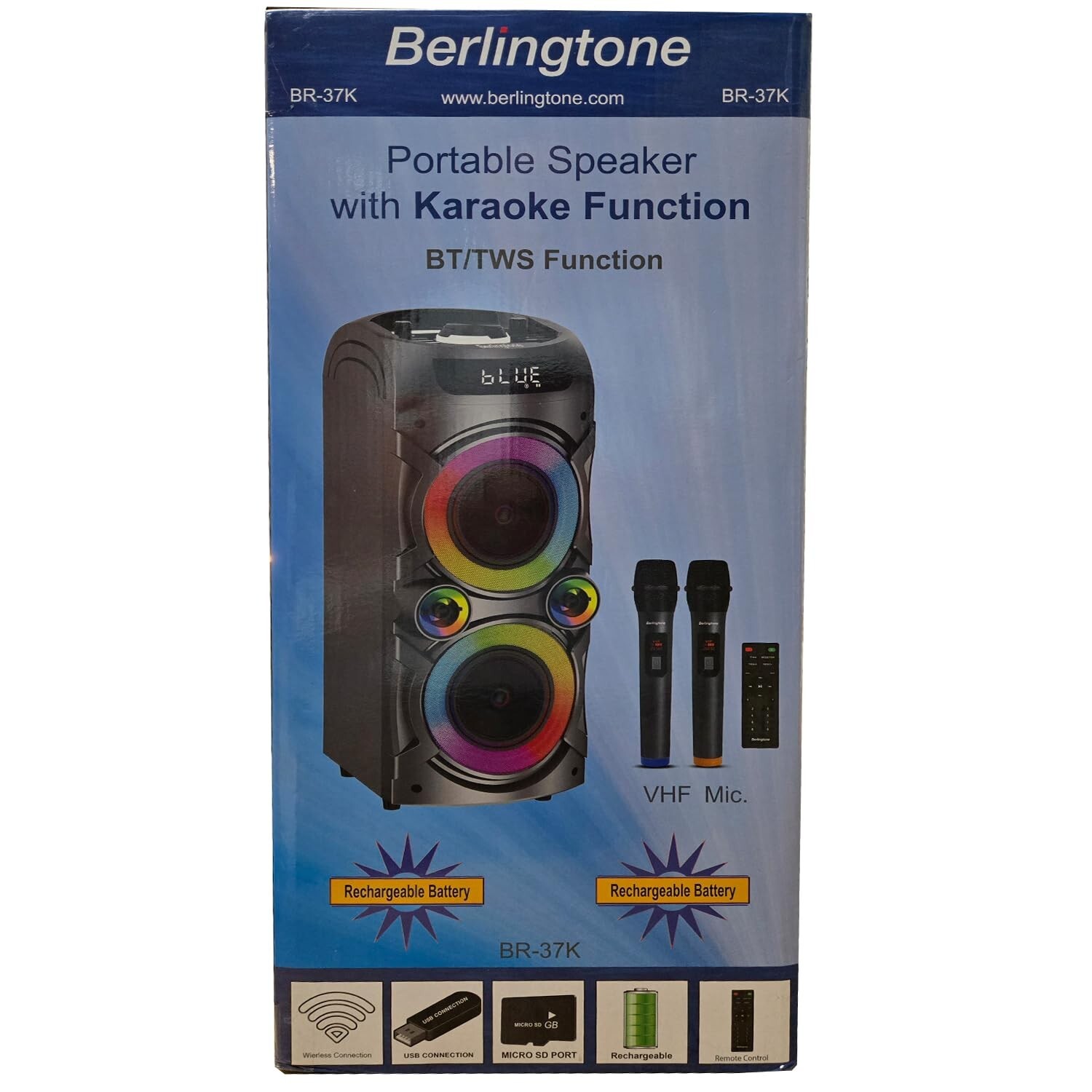 -Berlingtone, Portable Bluetooth Party Speaker, with Karaoke, 2 VHF Wireless ...