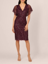 NWT $229 Adrianna Papell Beaded Surplice Dress With Dolman Sleeves 6