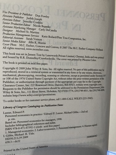 Personnel Economics in Practice von Michael Gibbs und Edward P. Lazear VWL Buch - Picture 5 of 7
