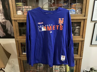 New York Mets Blue MAJESTIC AUTHENTIC L/S Spell Out T-shirt