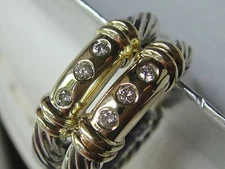 DAVID YURMAN 14K GOLD SILVER METRO DIAMOND EARRINGS.