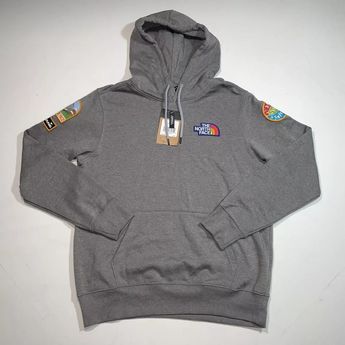The North Face Mens Hoodie Medium Patches NWT Pullover Long Sleeve Grey |  eBay