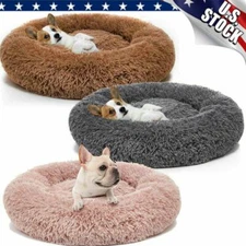 Fluffy Plush Pet Dog Cat Bed Round Soft Warm Bed Calming Sleeping Kennel Nest