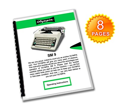 Olympia SM9 De Luxe Typewriter (1964-1967) User  Manual Operating Instructions