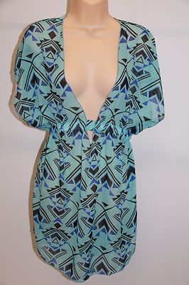 NWT Miken Swim Swimsuit Bikini Cover Up Dress Tunic Size S Blue GEO | eBay