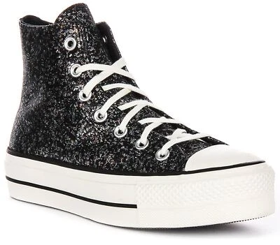 Converse A09551C All Star Hi Platform Femme Trainer Noir Argent EU 36-42 - Photo 1/4