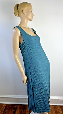 BABETTE GREEN CRINKLE -PLEATED SLEEVELESS FULL LENGTH SHIFT DRESS SIZE S |  eBay