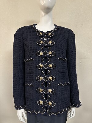 CHANEL Pre-Fall 2015 PARIS-SALZBURG Navy Tweed Gold Jacket CC
