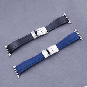 For Apple Watch Series Rubber WatchBand Strap Deployment Oyster 40 42 44 45MM