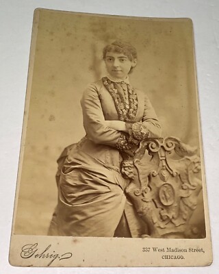 Rare Antique IDd American Woman Carrie Barton Kennedy Chicago Cabinet Card Photo