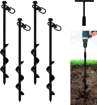 16  Ground Anchors (4Pcs) Easy to Use with Drill, Heavy Duty Anchor Hook for Cam