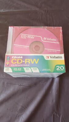 NEW Verbatim CD-RW 700MB 80Min 20 Disc Pack Assorted Colors in Slim Jewel Cases