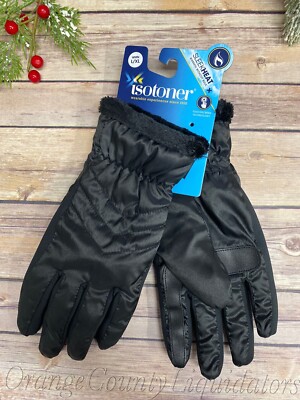 Women's Isotoner Signature Insulated Water Repellent Quilted Gloves Black  L/XL