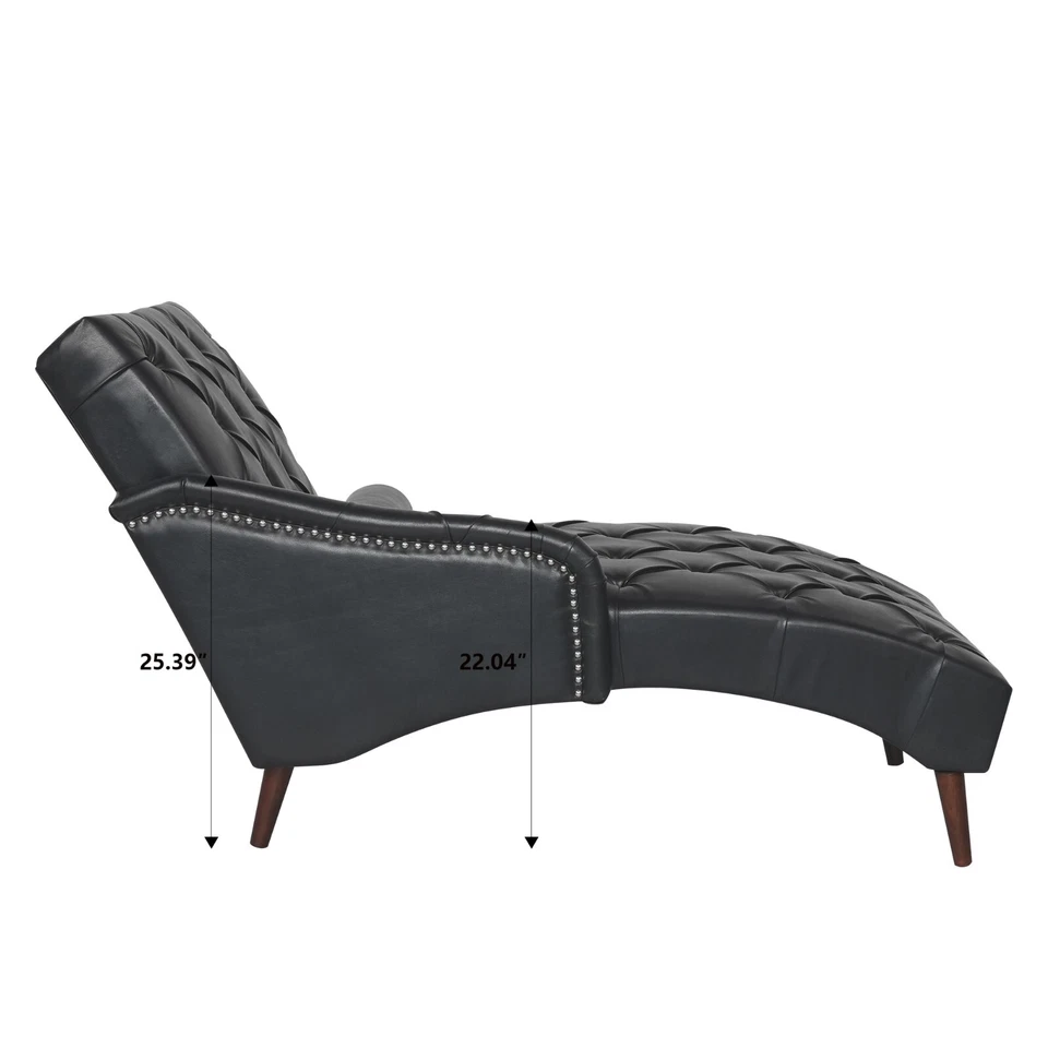 Silla de sofá clásica de ocio acolchada con botones chaise lounge de cuero sintético con almohada Foto 4 de 4