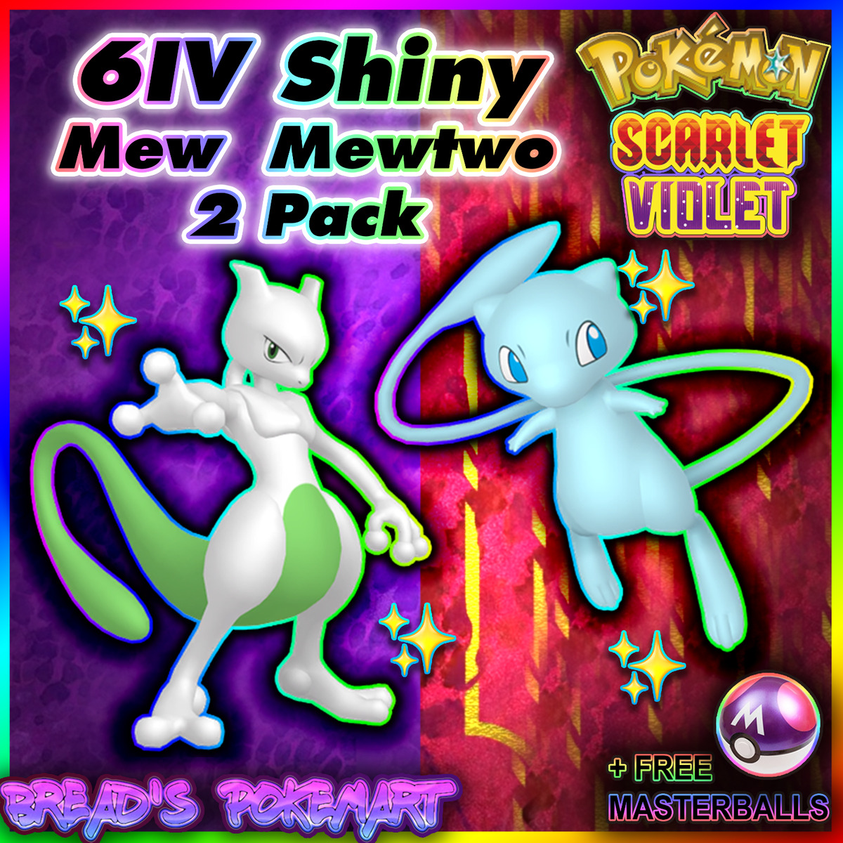 Shiny Legendary Mewtwo / Pokemon Let's Go / 6IV Pokemon / Shiny Pokemon /  Legendary Pokemon