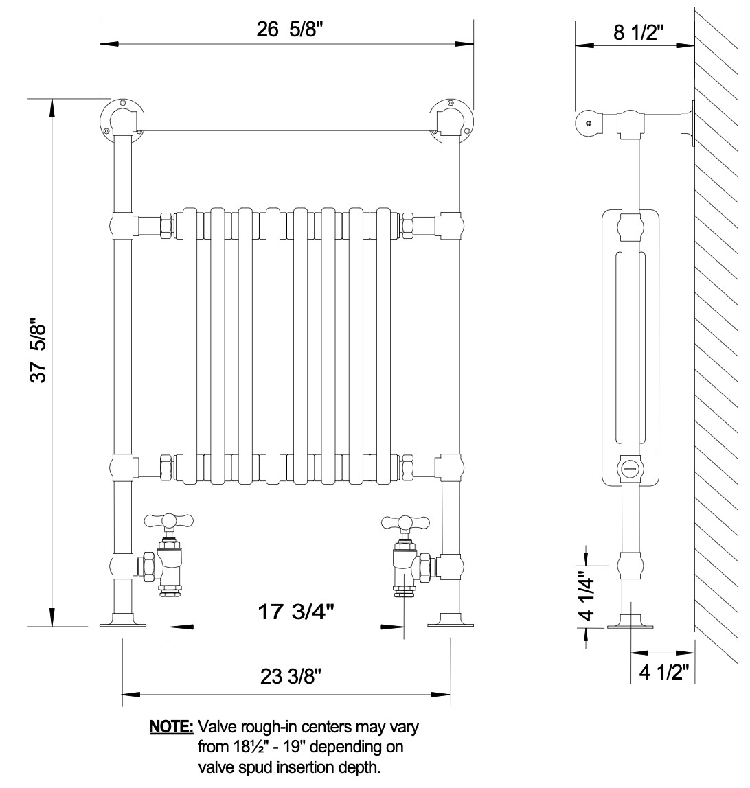 Myson VR1BN Hydronic Towel Warmer w/ White Radiator Insert, in BRUSHED NICKEL