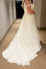 Romantica white A-Line Off-Shoulder Sweetheart Lace Beaded Wedding Dress.