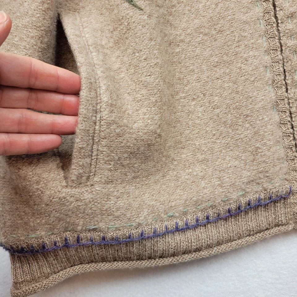 Cárdigan de lana floral diseño islandés vintage cremallera completa suéter abrigo talla L Foto 2 de 4