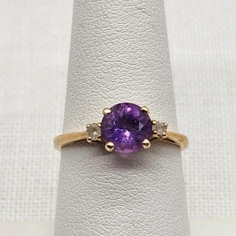 14K Gold Ring Purple Spinel & Sapphires Sz 7