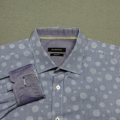Bugatchi Shaped Fit Button Shirt Mens XL Purple White Geometric Bubble Abstract