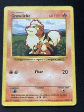 Growlithe 028/102 Heavy Play Base Set (Shadowless) -Unlimited Edition Regular