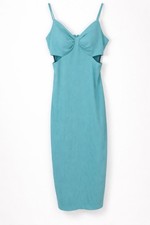 Guess Aqua Blue Bodycon Midi Dress Side Cutout Textured Knit Size 12 Sexy