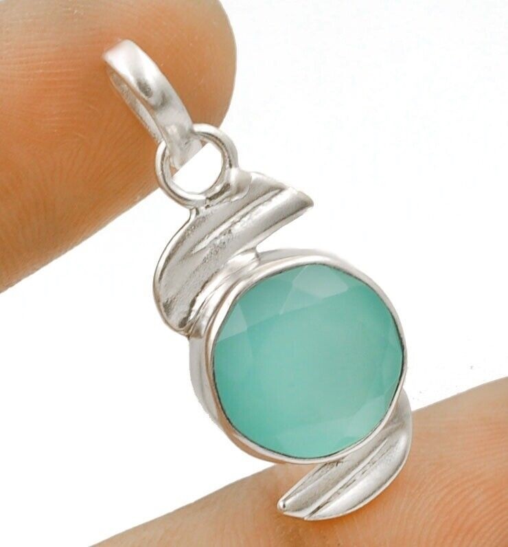 Natural Aquamarine Chalcedony 925 Sterling Silver Pendant Jewelry @9-3