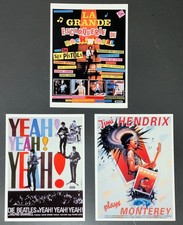 BEATLES HENDRIX SEX PISTOLS 3-Card Rock Film Lot CVB Cin&eacute;math&egrave;que Suisse