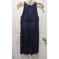 David's Bridal Sleeveless Keyhole Beaded Waist Dress Blue Formal Homecoming Sz 8
