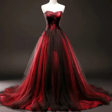 Black And Red Gothic Wedding Dress Lace Appliques Sweetheart Corset A line