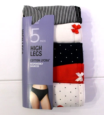 Ex M & S Ladies 5 Pack Cotton Lycra High Legs Knickers Briefs ~ Sizes 8 to 20 ~ - Image 1 of 4