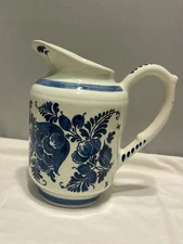 Blauw Delfts Distel Pitcher Blue SCR Handpainted 6 1/2 Holland Floral Vintage