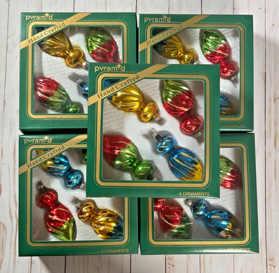 #ad #ad Five Boxes 20 Total Vintage Pyramid Hand Crafted Christmas Ornaments 4quot; Glass $59.99